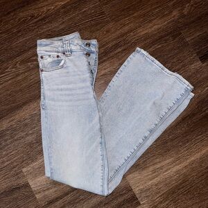 Light Wash Flare Jeans with Button Fly
